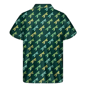 Green Dragonfly Pattern Print Men's Short Sleeve Shirt