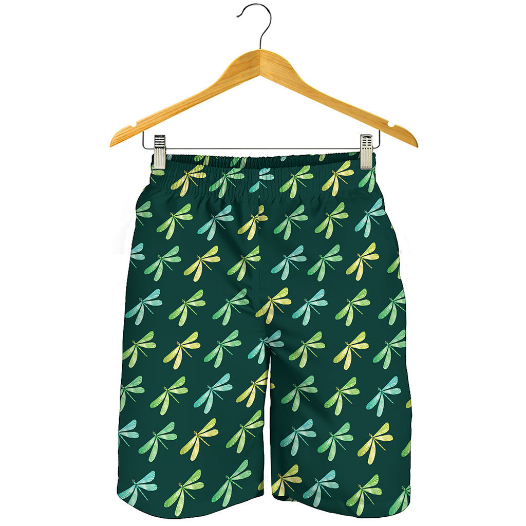 Green Dragonfly Pattern Print Men's Shorts