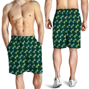 Green Dragonfly Pattern Print Men's Shorts