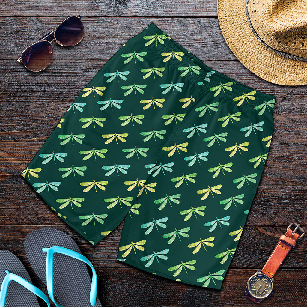 Green Dragonfly Pattern Print Men's Shorts