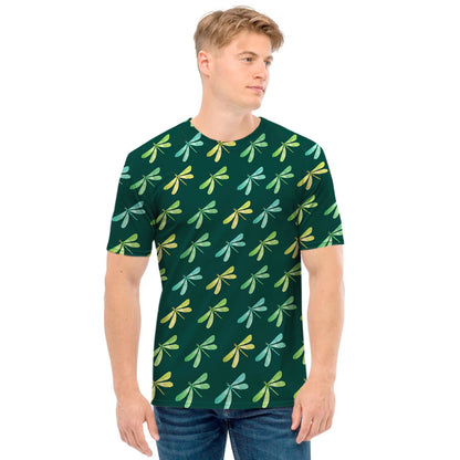 Green Dragonfly Pattern Print Men's T-Shirt