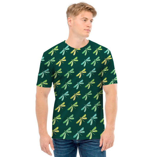Green Dragonfly Pattern Print Men's T-Shirt