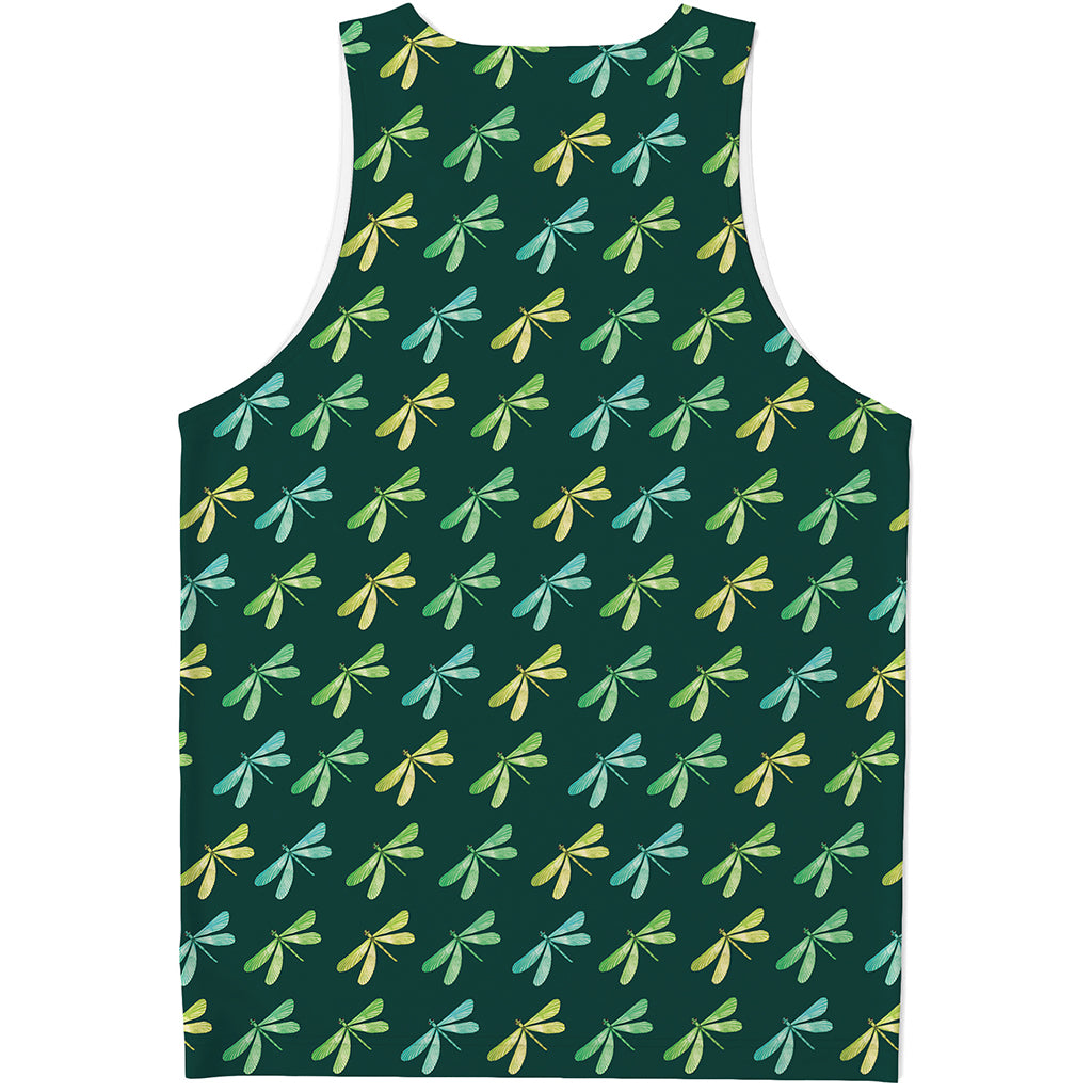 Green Dragonfly Pattern Print Men's Tank Top