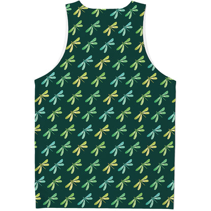 Green Dragonfly Pattern Print Men's Tank Top