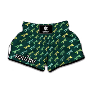 Green Dragonfly Pattern Print Muay Thai Boxing Shorts