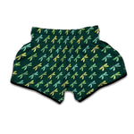 Green Dragonfly Pattern Print Muay Thai Boxing Shorts