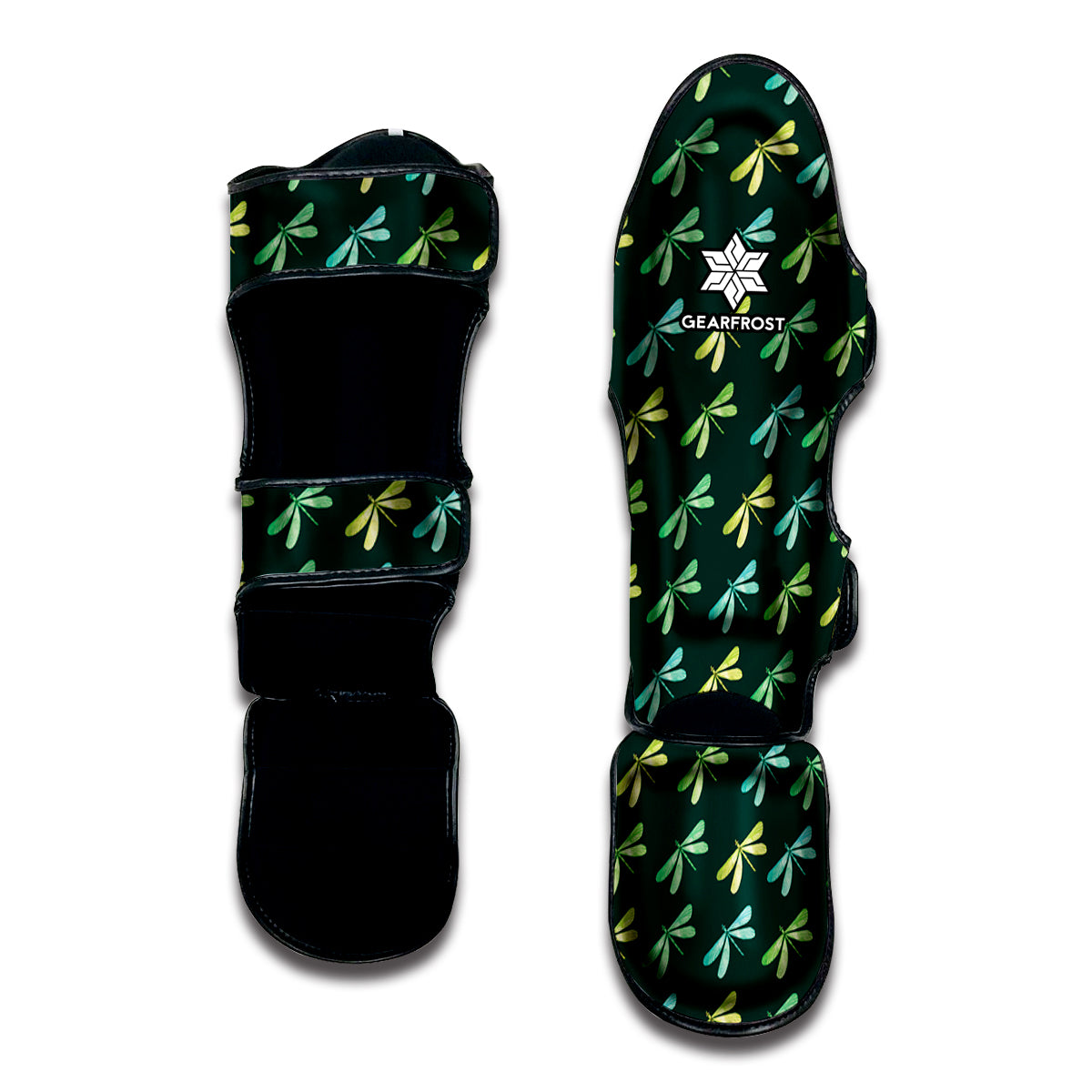 Green Dragonfly Pattern Print Muay Thai Shin Guard