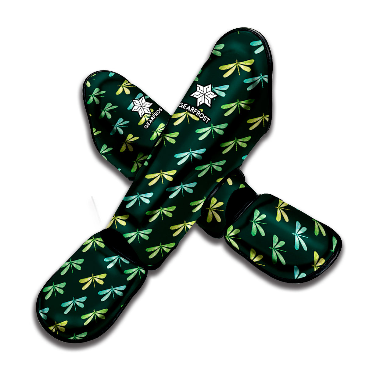 Green Dragonfly Pattern Print Muay Thai Shin Guard