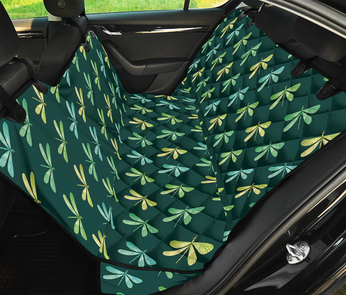 Green Dragonfly Pattern Print Pet Car Back Seat Cover