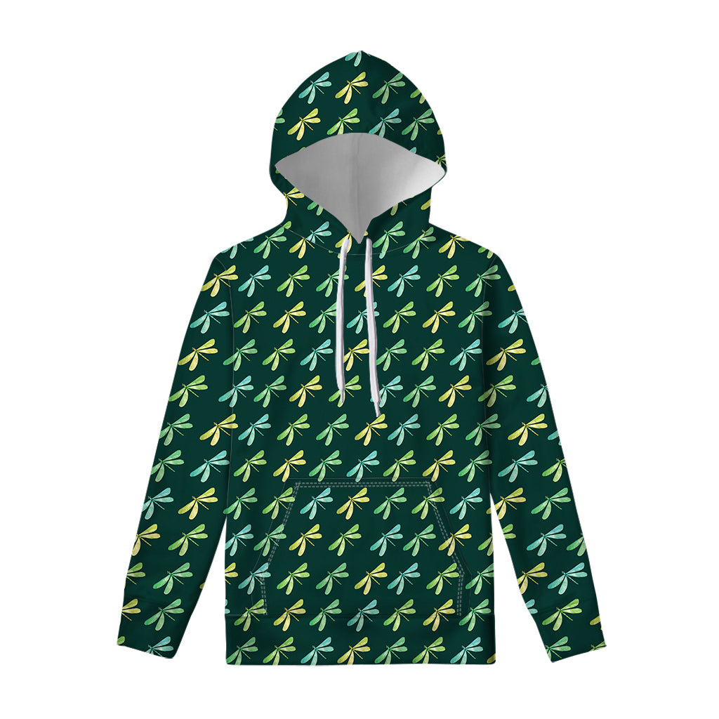 Green Dragonfly Pattern Print Pullover Hoodie