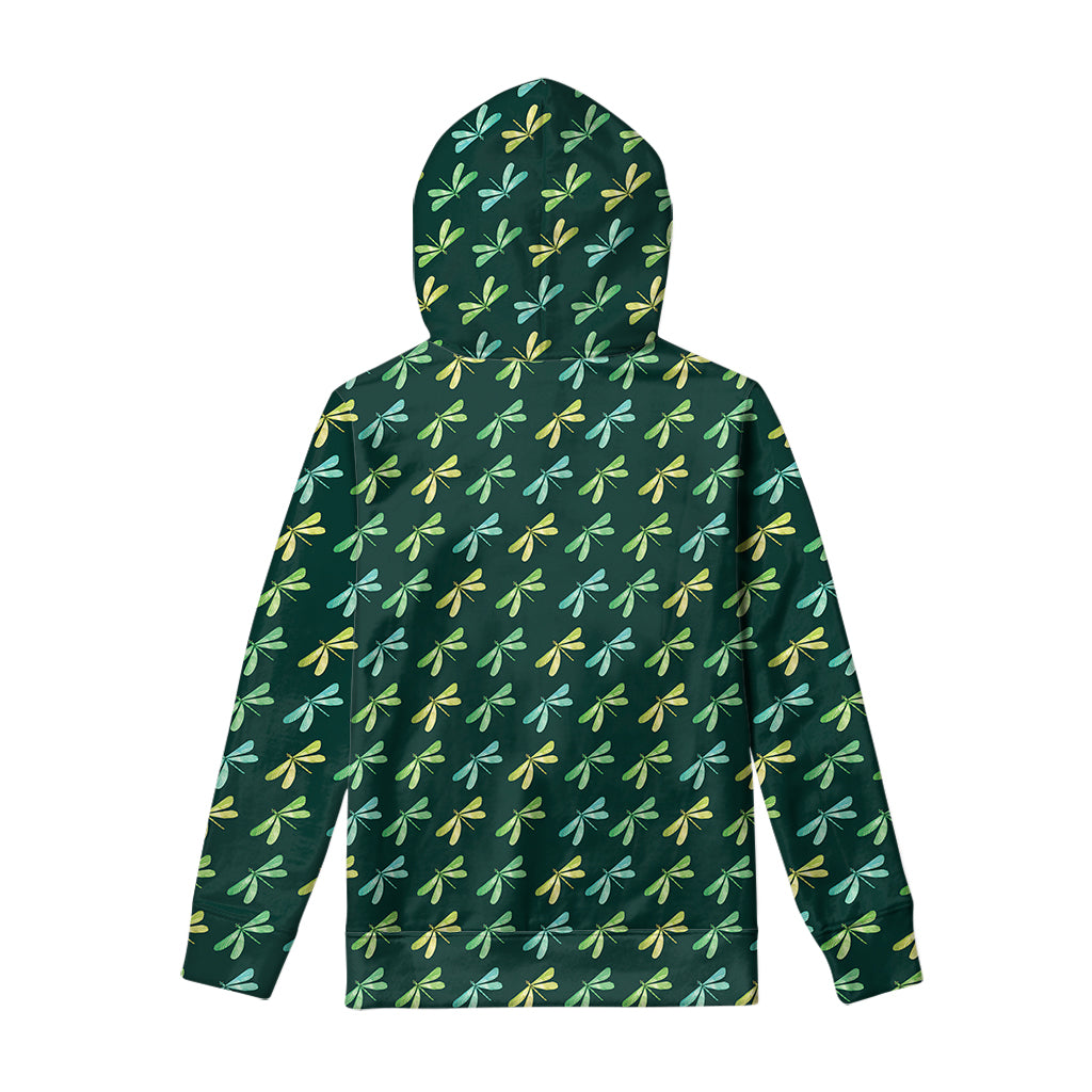 Green Dragonfly Pattern Print Pullover Hoodie