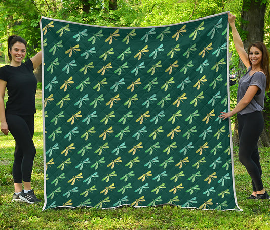 Green Dragonfly Pattern Print Quilt