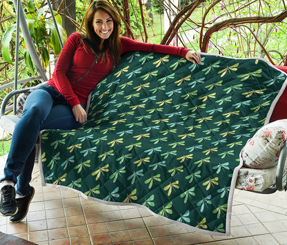 Green Dragonfly Pattern Print Quilt