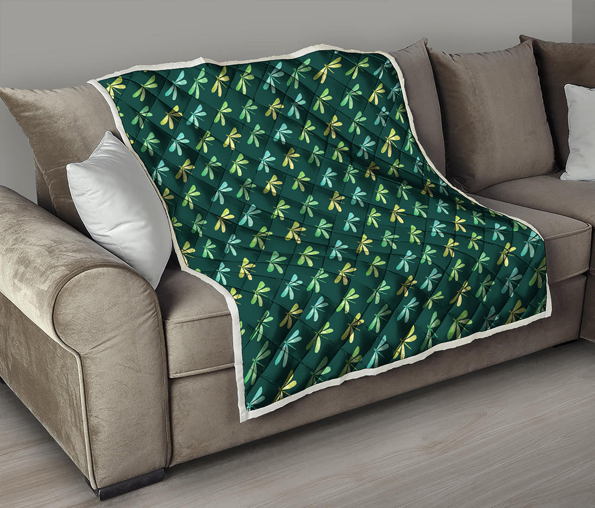Green Dragonfly Pattern Print Quilt