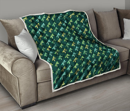 Green Dragonfly Pattern Print Quilt