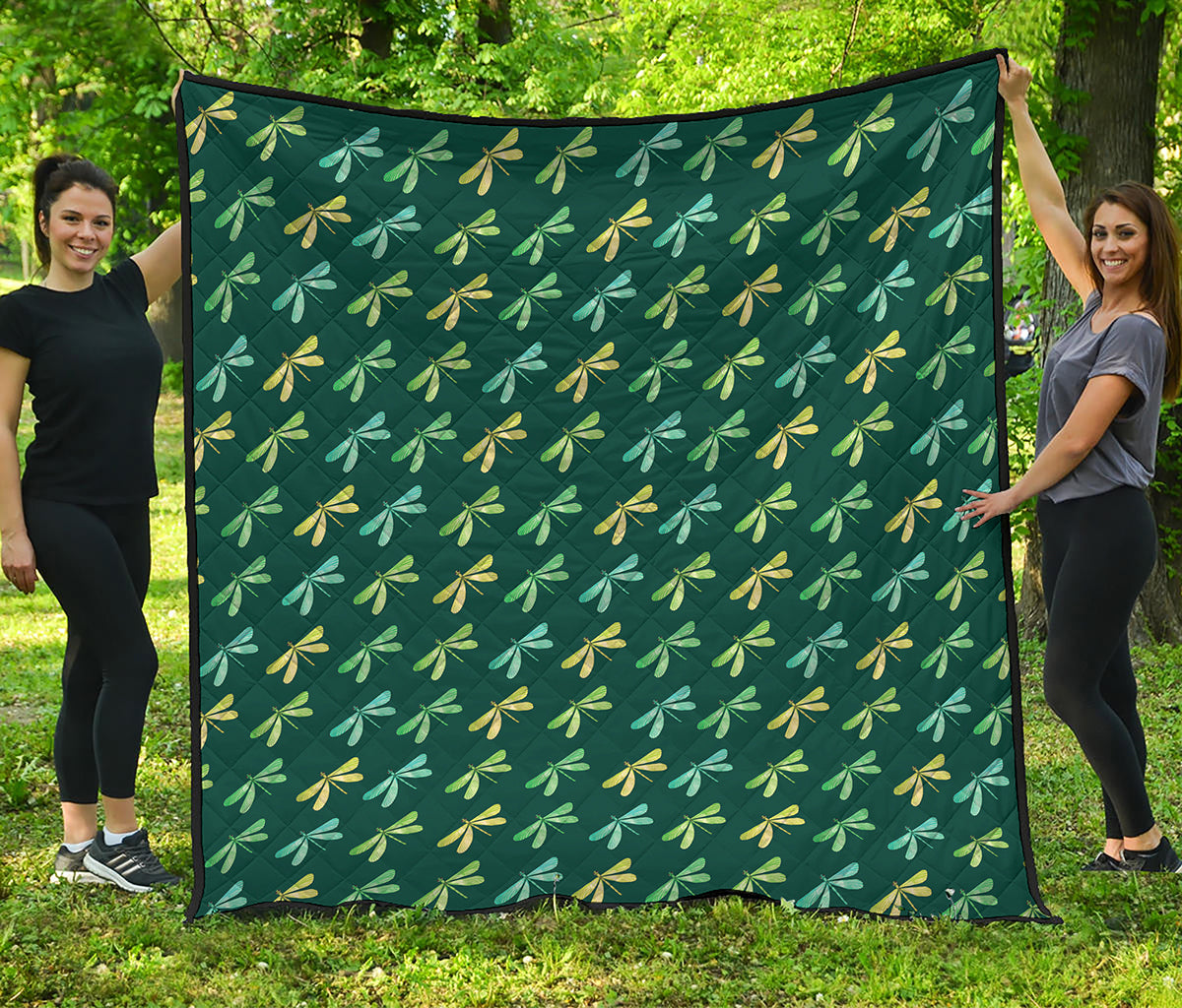 Green Dragonfly Pattern Print Quilt