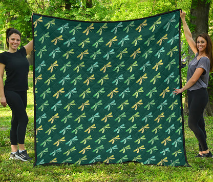 Green Dragonfly Pattern Print Quilt