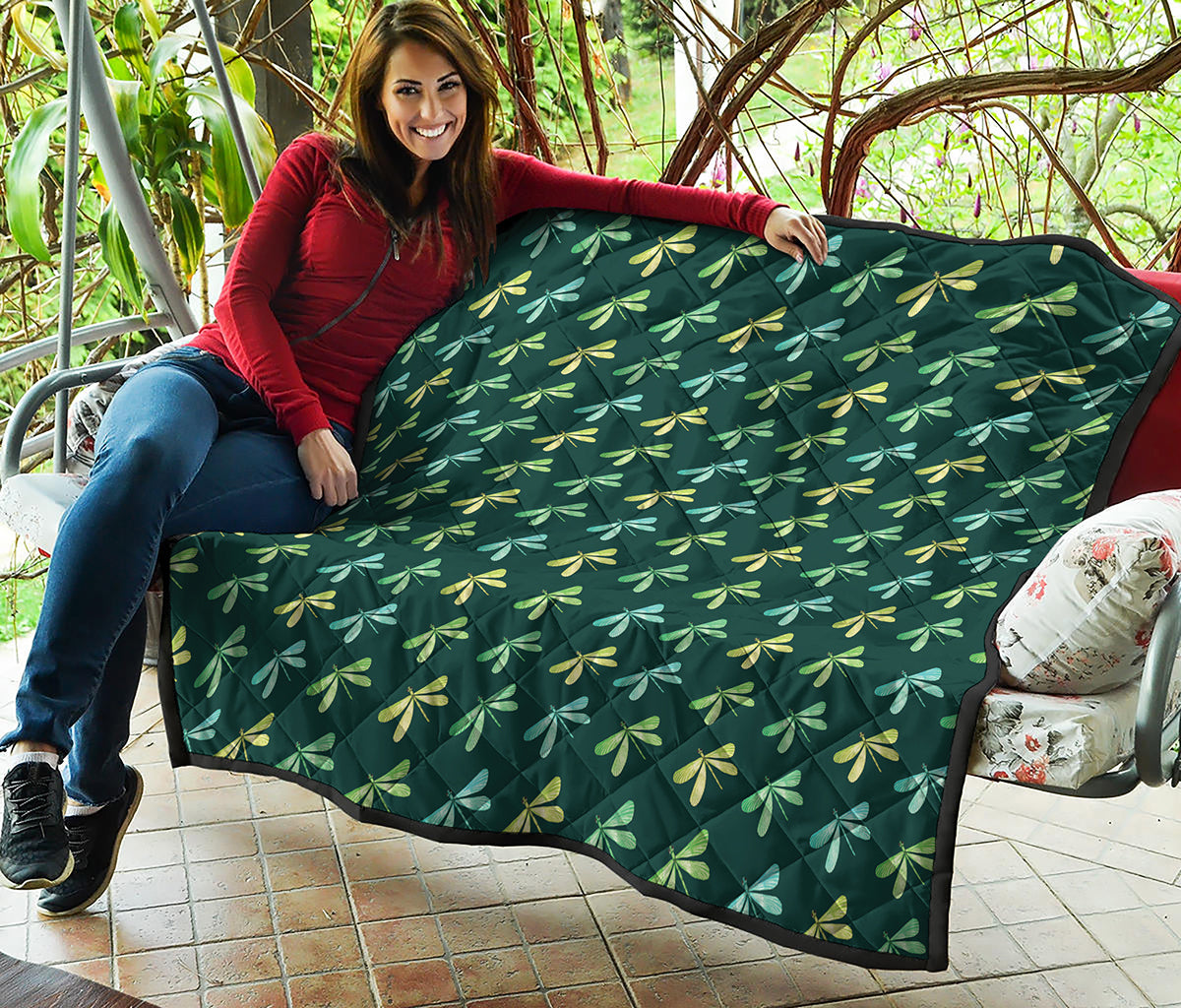 Green Dragonfly Pattern Print Quilt