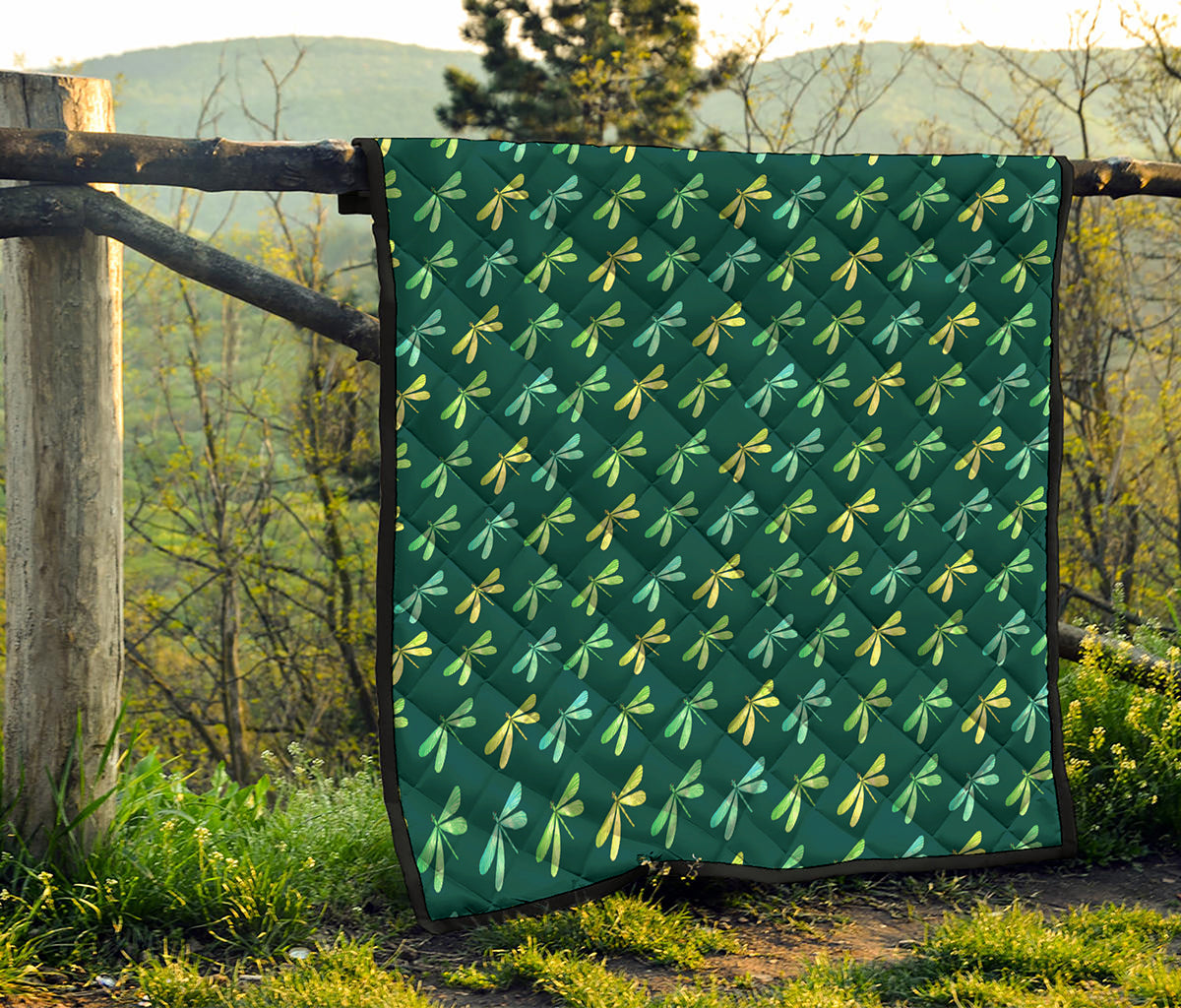 Green Dragonfly Pattern Print Quilt
