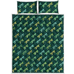 Green Dragonfly Pattern Print Quilt Bed Set
