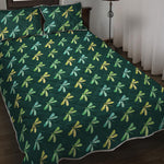 Green Dragonfly Pattern Print Quilt Bed Set