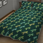 Green Dragonfly Pattern Print Quilt Bed Set