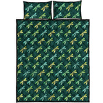 Green Dragonfly Pattern Print Quilt Bed Set