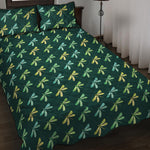 Green Dragonfly Pattern Print Quilt Bed Set