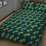Green Dragonfly Pattern Print Quilt Bed Set