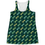 Green Dragonfly Pattern Print Women's Racerback Tank Top