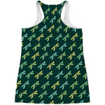 Green Dragonfly Pattern Print Women's Racerback Tank Top