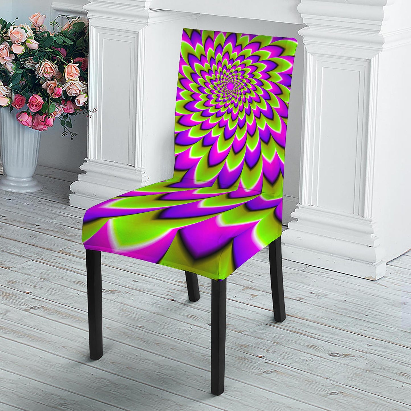 Green Expansion Moving Optical Illusion Dining Chair Slipcover