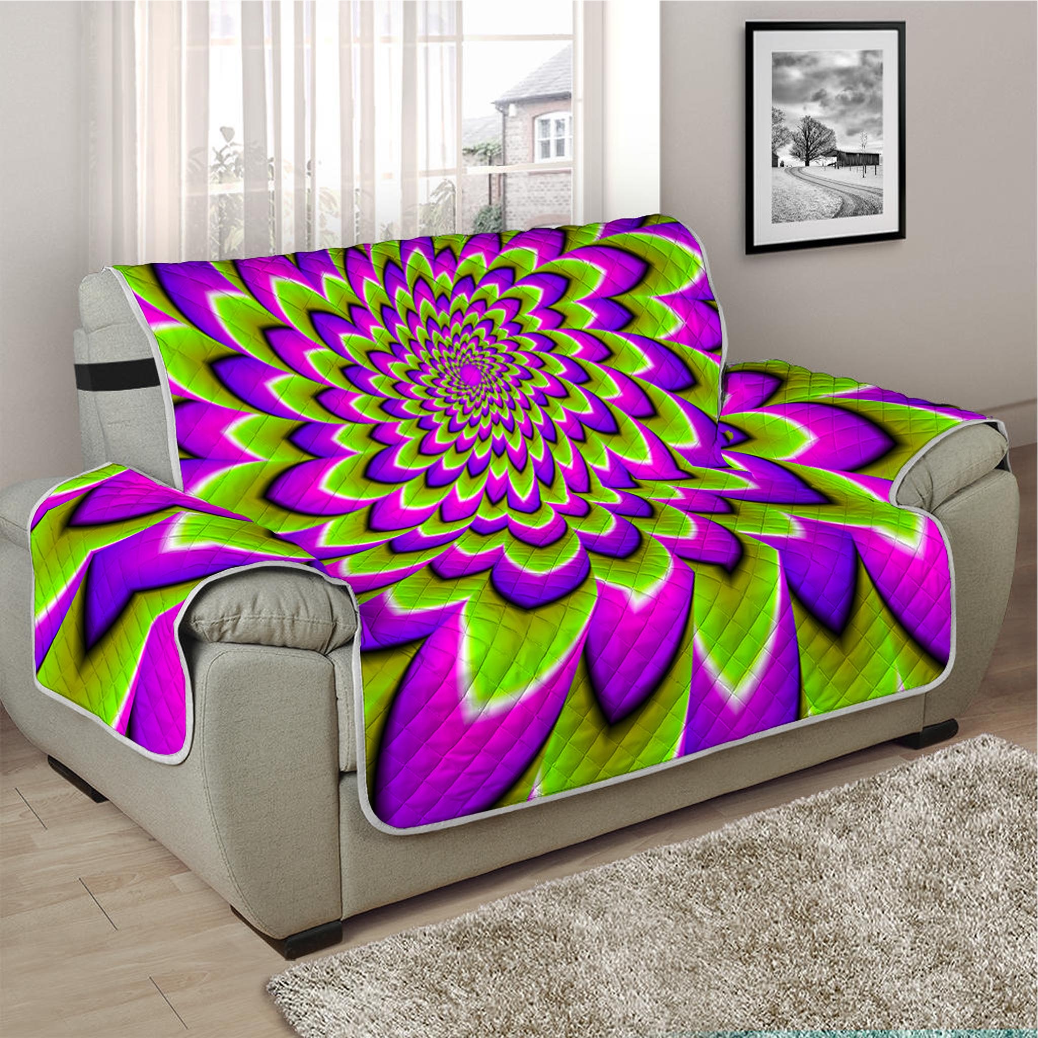 Green Expansion Moving Optical Illusion Half Sofa Protector