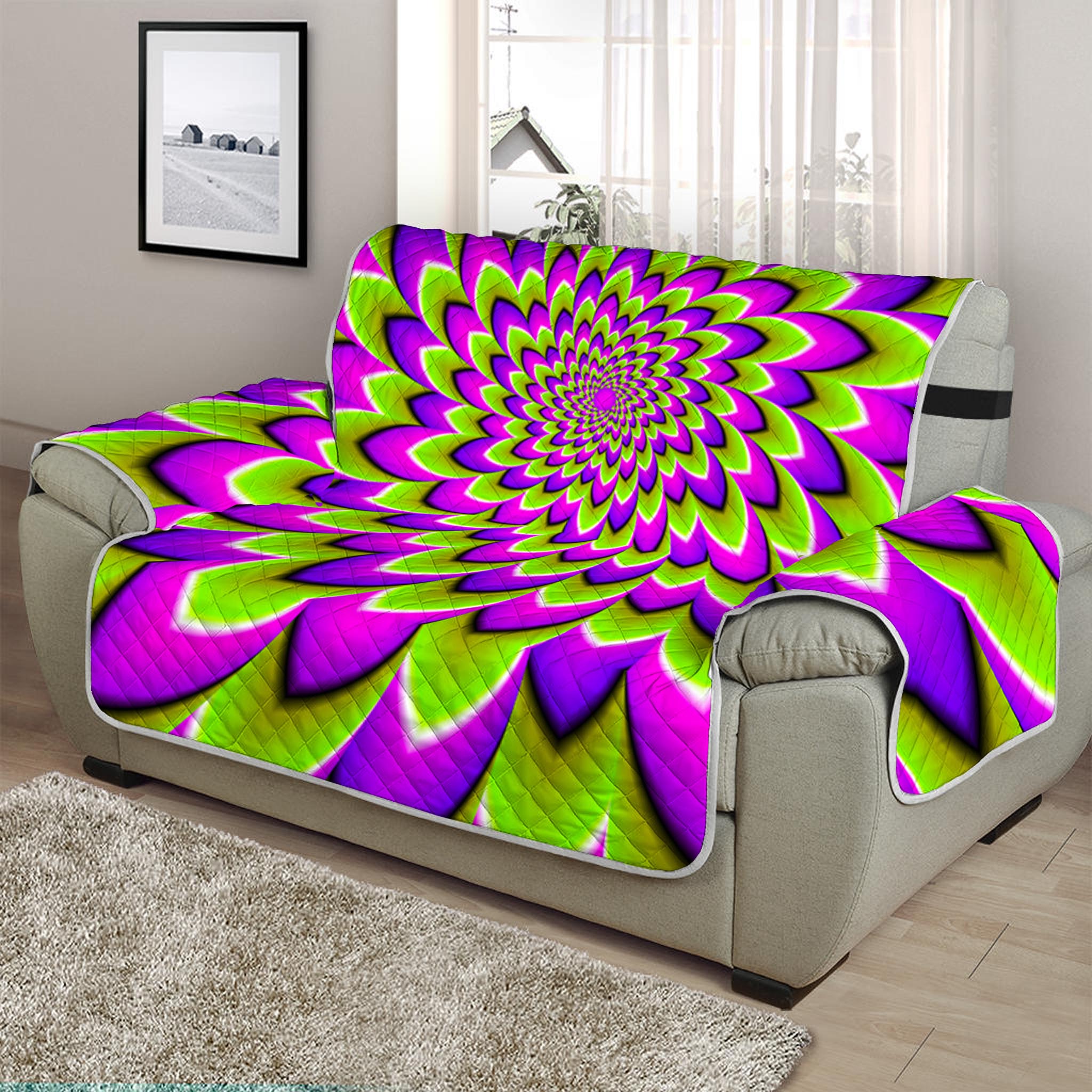 Green Expansion Moving Optical Illusion Half Sofa Protector