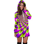 Green Expansion Moving Optical Illusion Hoodie Dress GearFrost