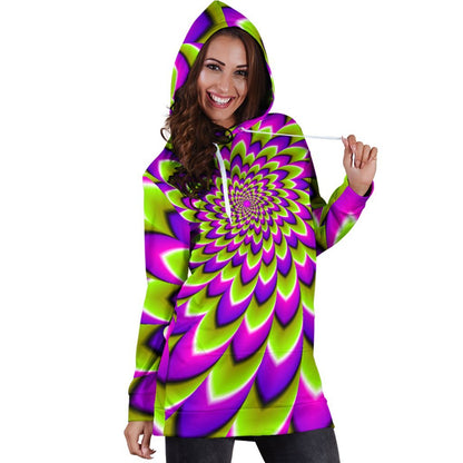 Green Expansion Moving Optical Illusion Hoodie Dress GearFrost