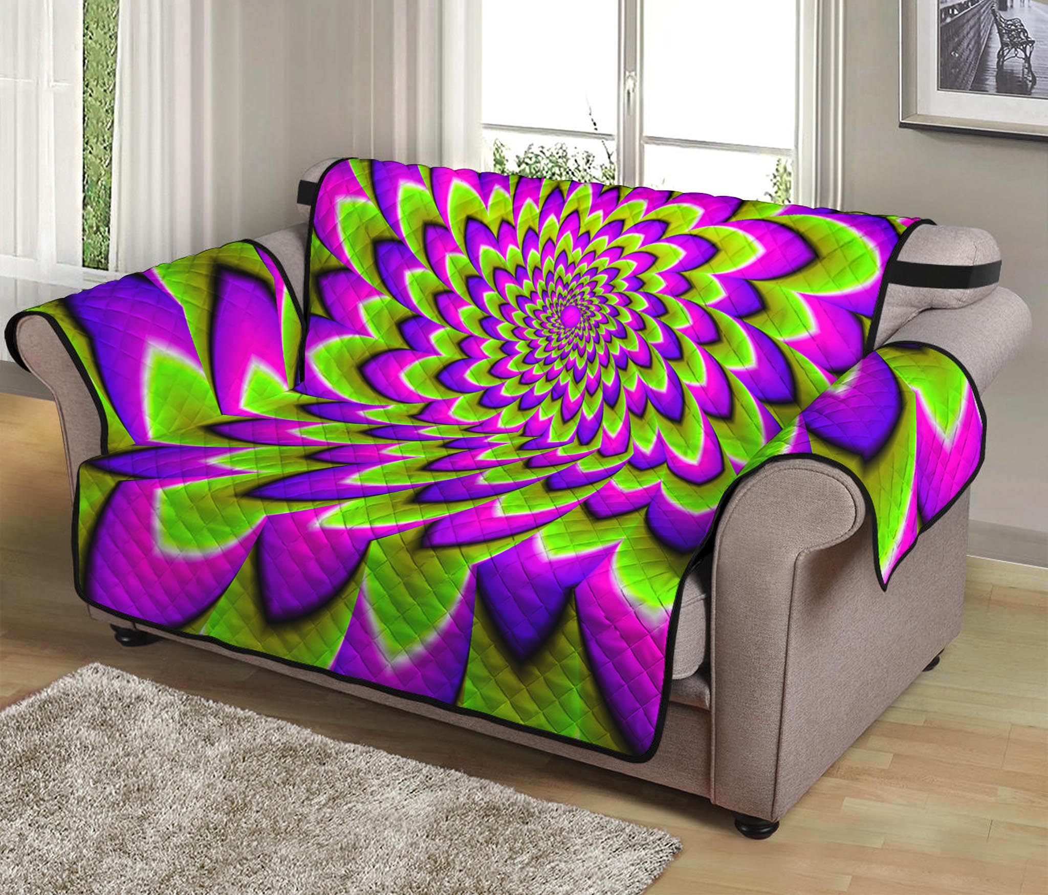 Green Expansion Moving Optical Illusion Loveseat Protector