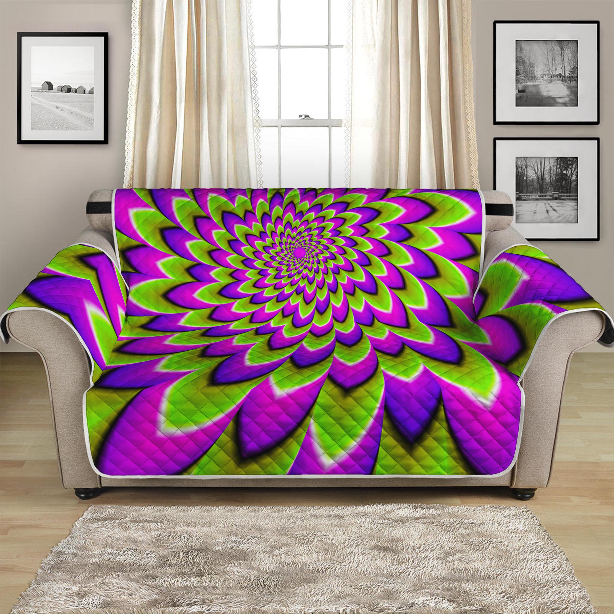 Green Expansion Moving Optical Illusion Loveseat Protector