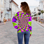 Green Expansion Moving Optical Illusion Off Shoulder Sweatshirt GearFrost