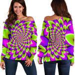 Green Expansion Moving Optical Illusion Off Shoulder Sweatshirt GearFrost