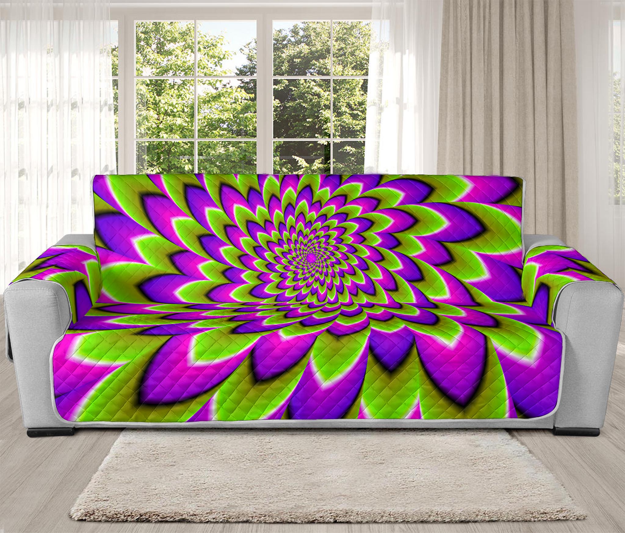 Green Expansion Moving Optical Illusion Oversized Sofa Protector