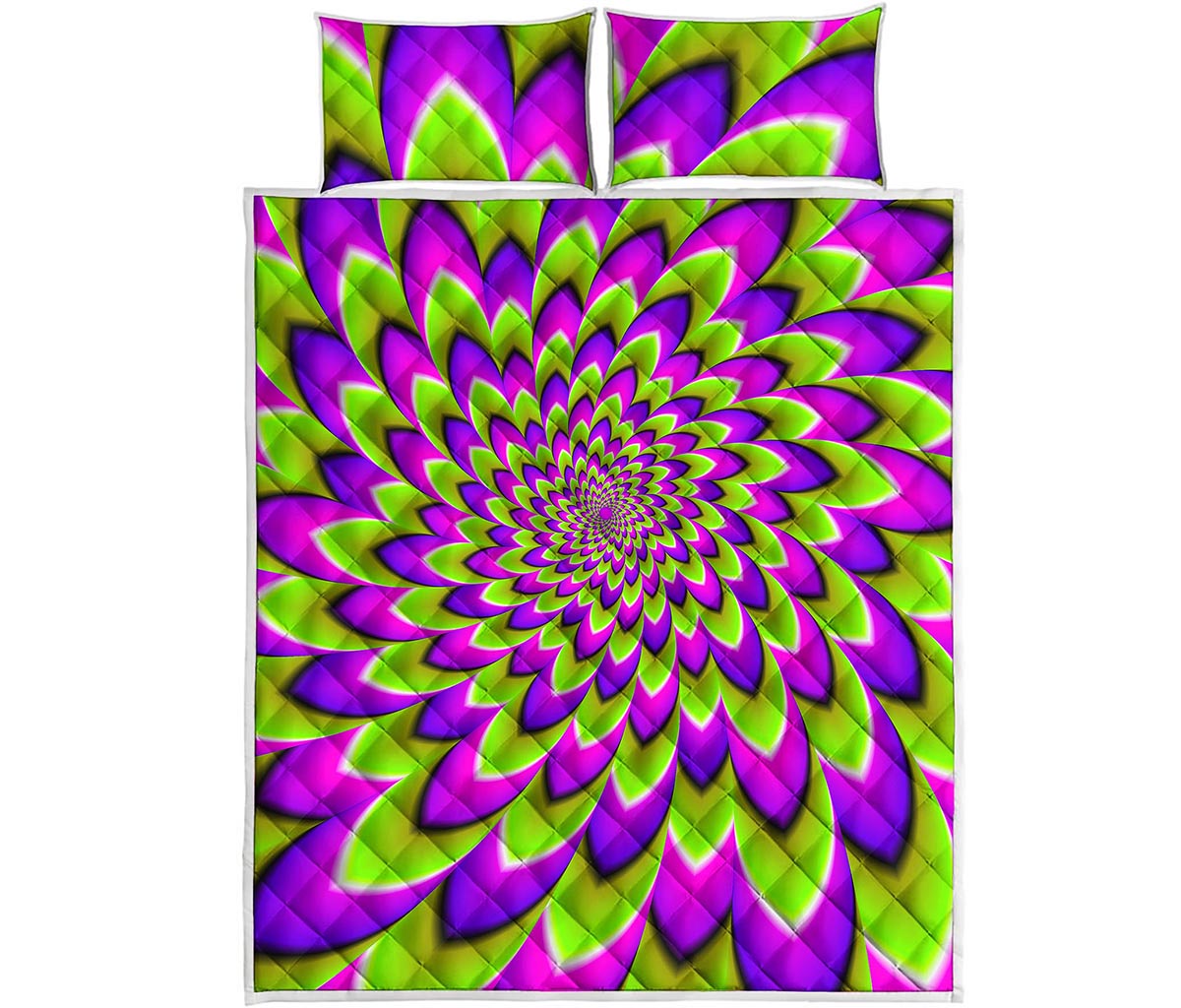 Green Expansion Moving Optical Illusion Quilt Bed Set