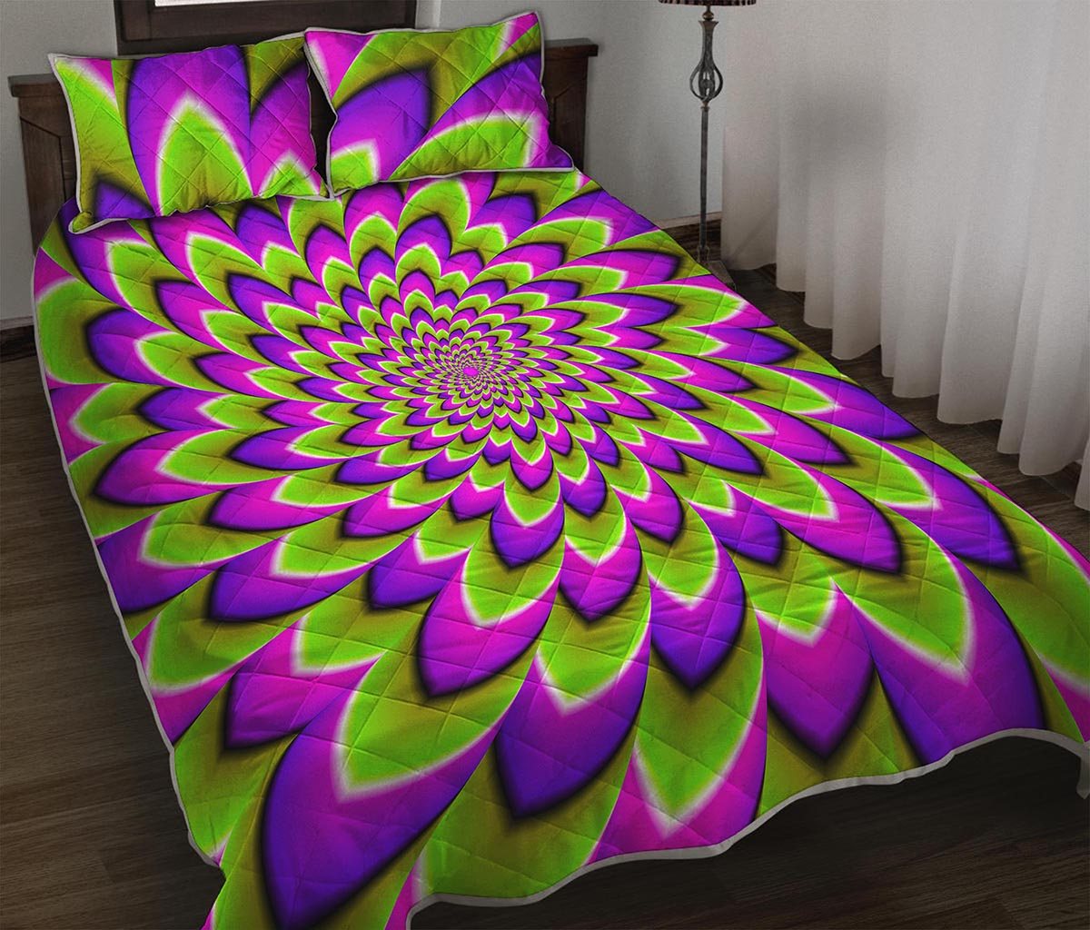 Green Expansion Moving Optical Illusion Quilt Bed Set