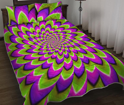 Green Expansion Moving Optical Illusion Quilt Bed Set