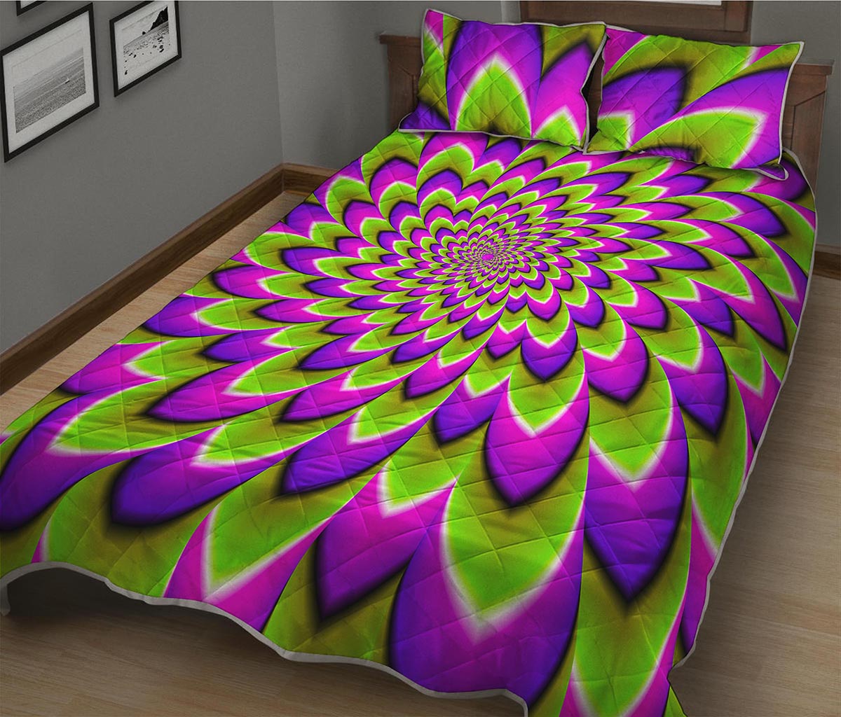 Green Expansion Moving Optical Illusion Quilt Bed Set