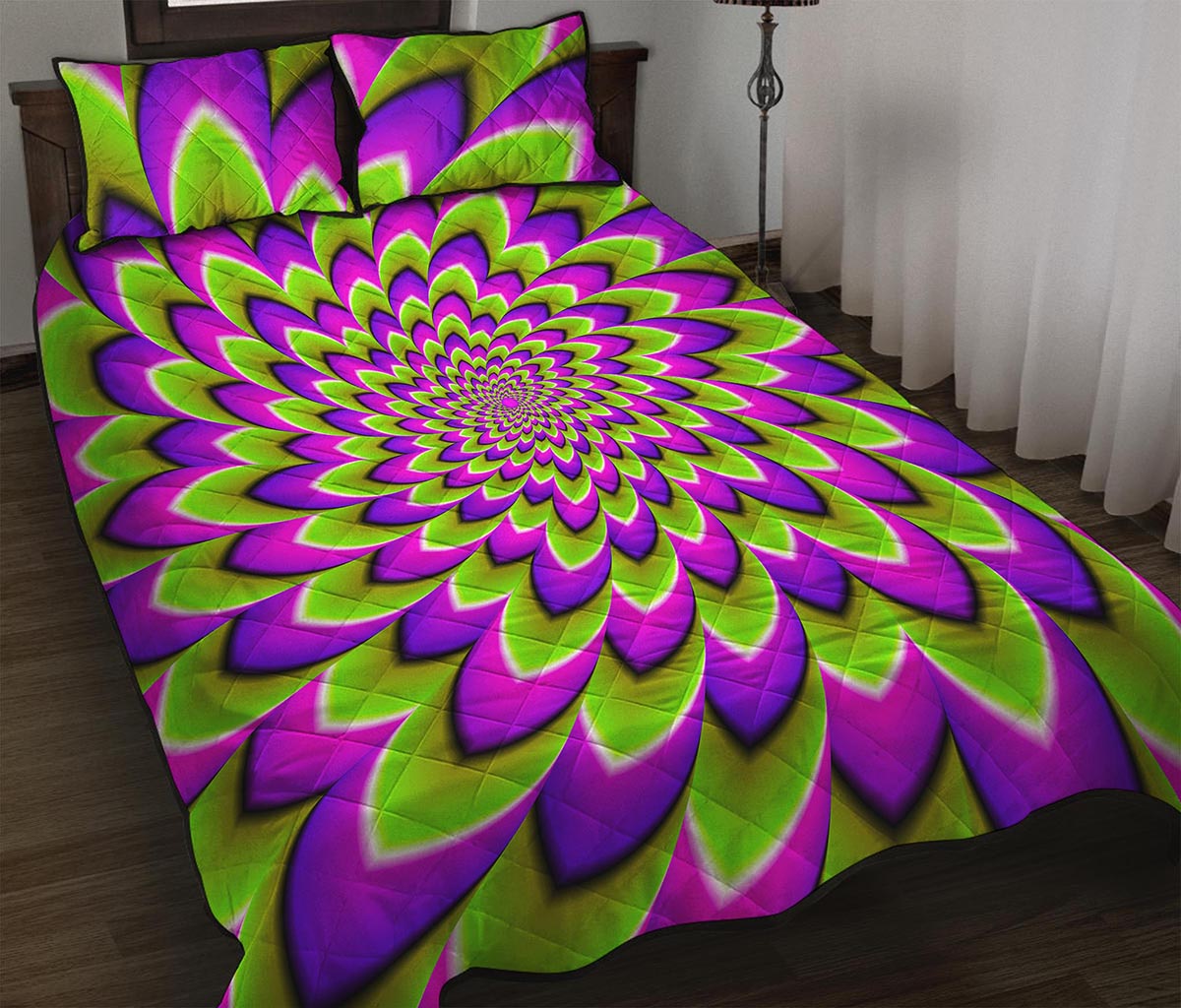 Green Expansion Moving Optical Illusion Quilt Bed Set