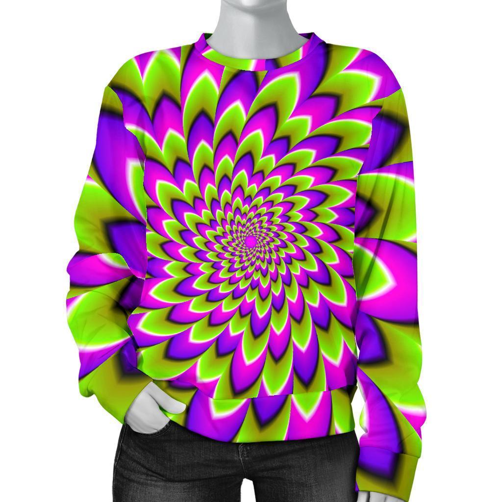 Green Expansion Moving Optical Illusion Women's Crewneck Sweatshirt GearFrost