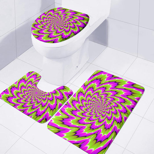 Green Explosion Moving Optical Illusion 3 Piece Bath Mat Set