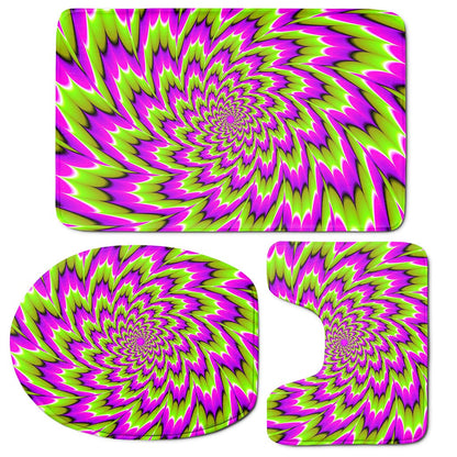 Green Explosion Moving Optical Illusion 3 Piece Bath Mat Set