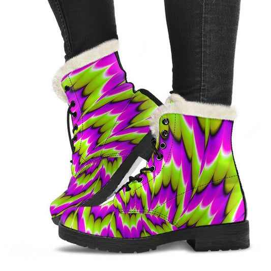 Green Explosion Moving Optical Illusion Comfy Boots GearFrost